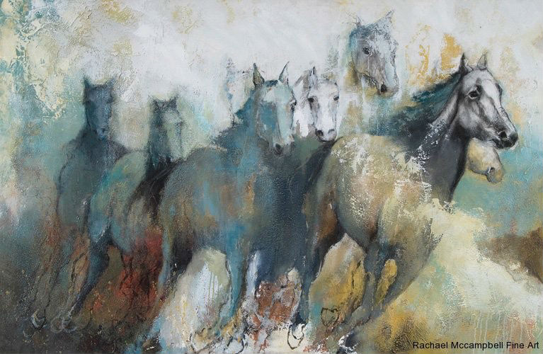 "Feral Horses I", acrylic on canvas, 4' x 6' w by Rachael McCampbell © 2007, In a Private Collection