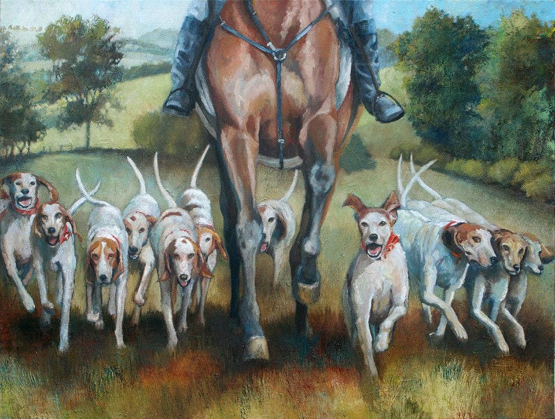 "Menefee Hounds," 4' h x 5' w, acrylic on canvas by Rachael McCampbell © 2009, In a Private Collection