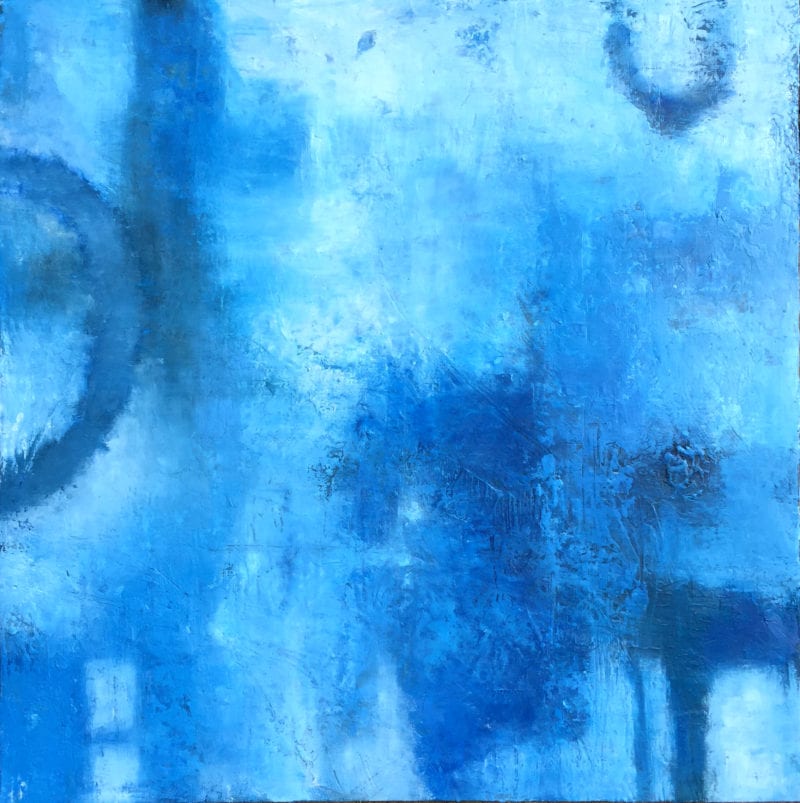"Blue On Blue Abstract," 24" x 24", Oil and Cold Wax Medium on Birch Panel by Rachael McCampbell