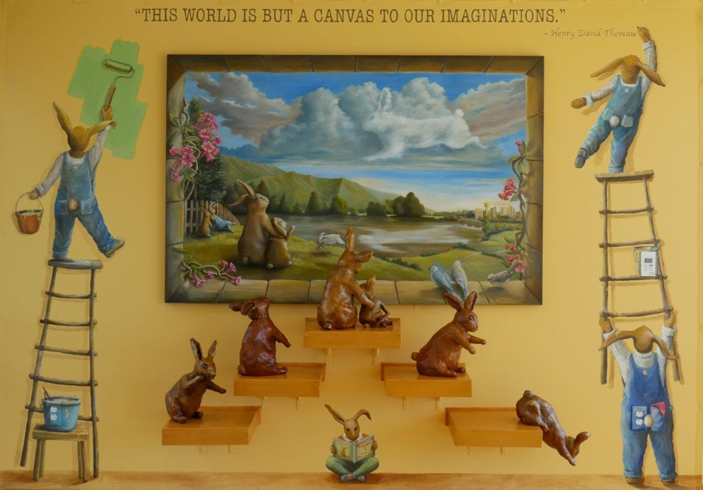 A cropped image of the Bunny World wall design