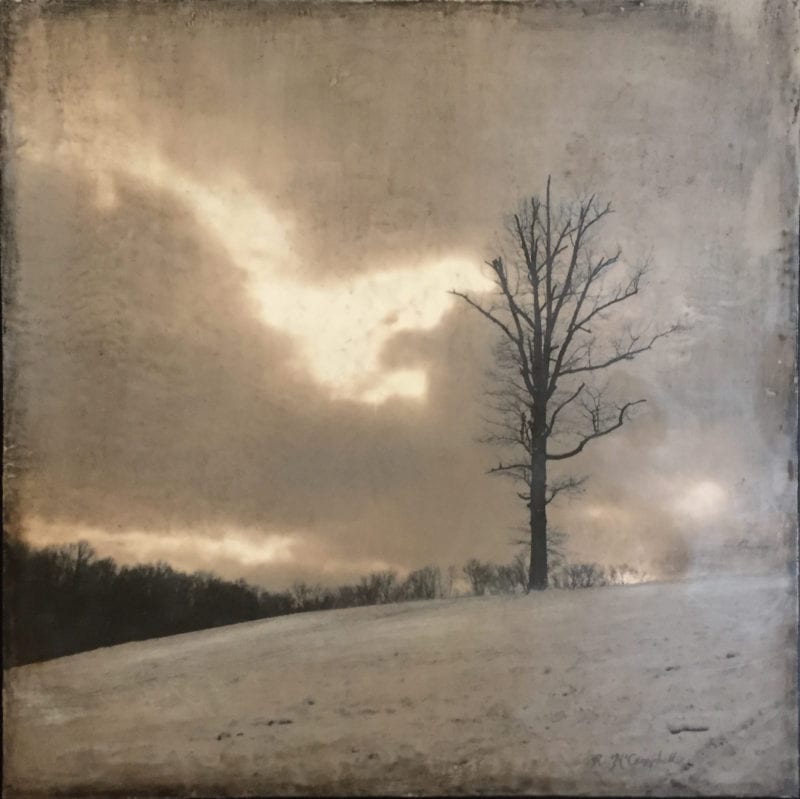 "Wolfe Hill," Archival Photo, oil and encaustic wax, 24" x 24" by Rachael McCampbell © 2015