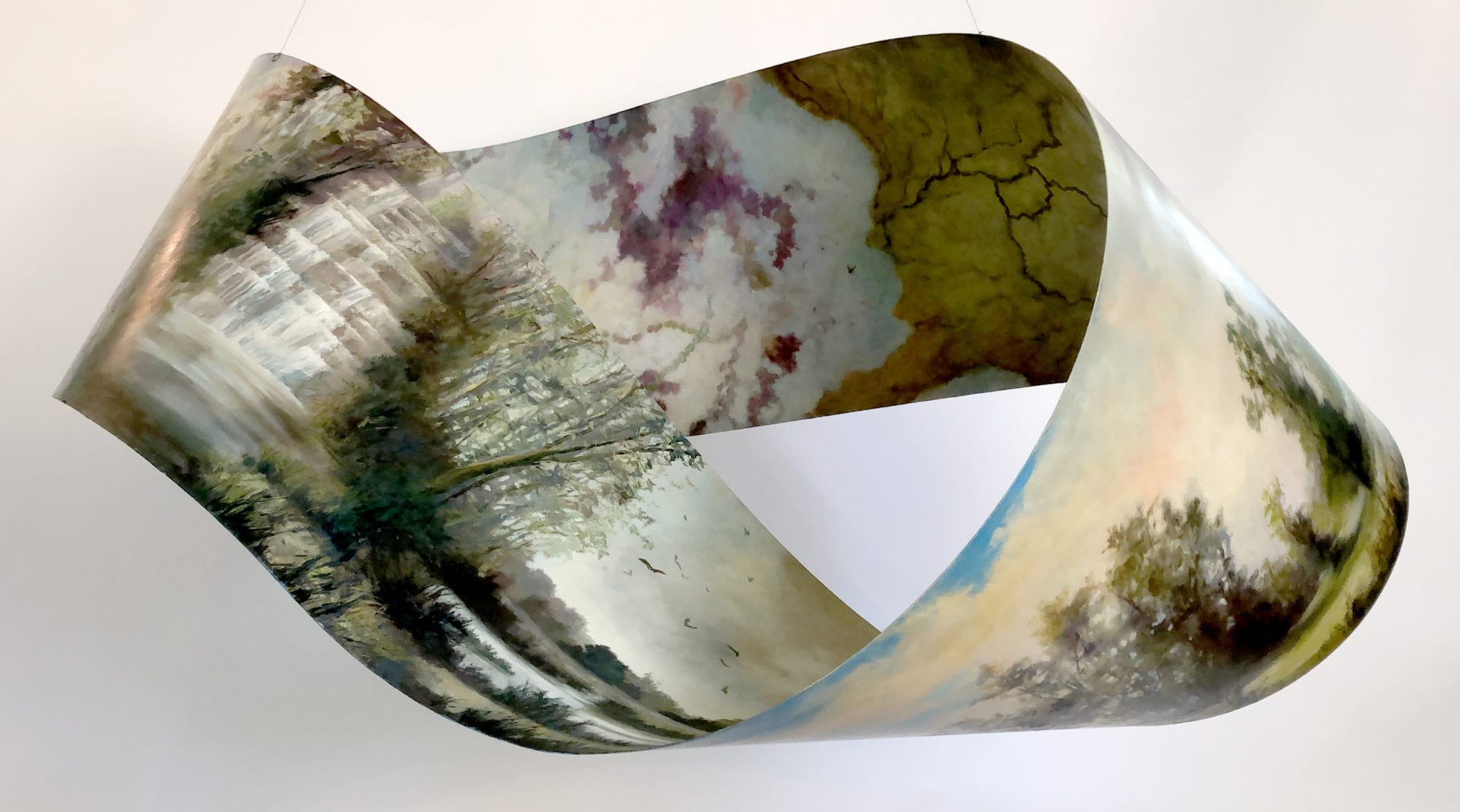 "Flowings," 3-D Sculptural Painting, Oil on galvanized steel, Mobius strip, 4.5' w x 3.5' h x 3.5' d by Rachael McCampbell © 2019 