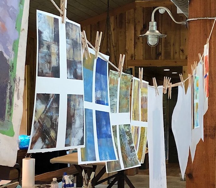 Paintings hung to dry