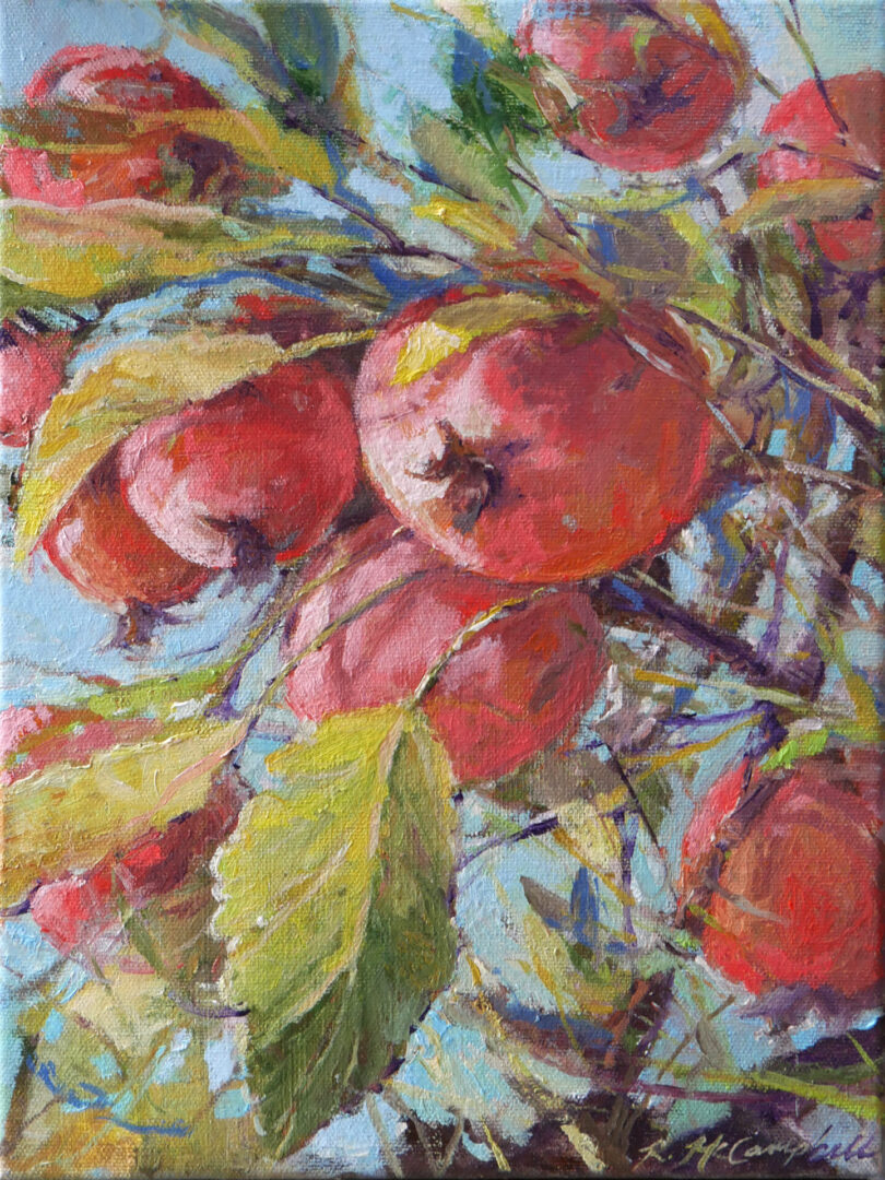 Crabapple Love, Oil on canvas, 9" w x 12" h by Rachael McCampbell © 2023 SOLD