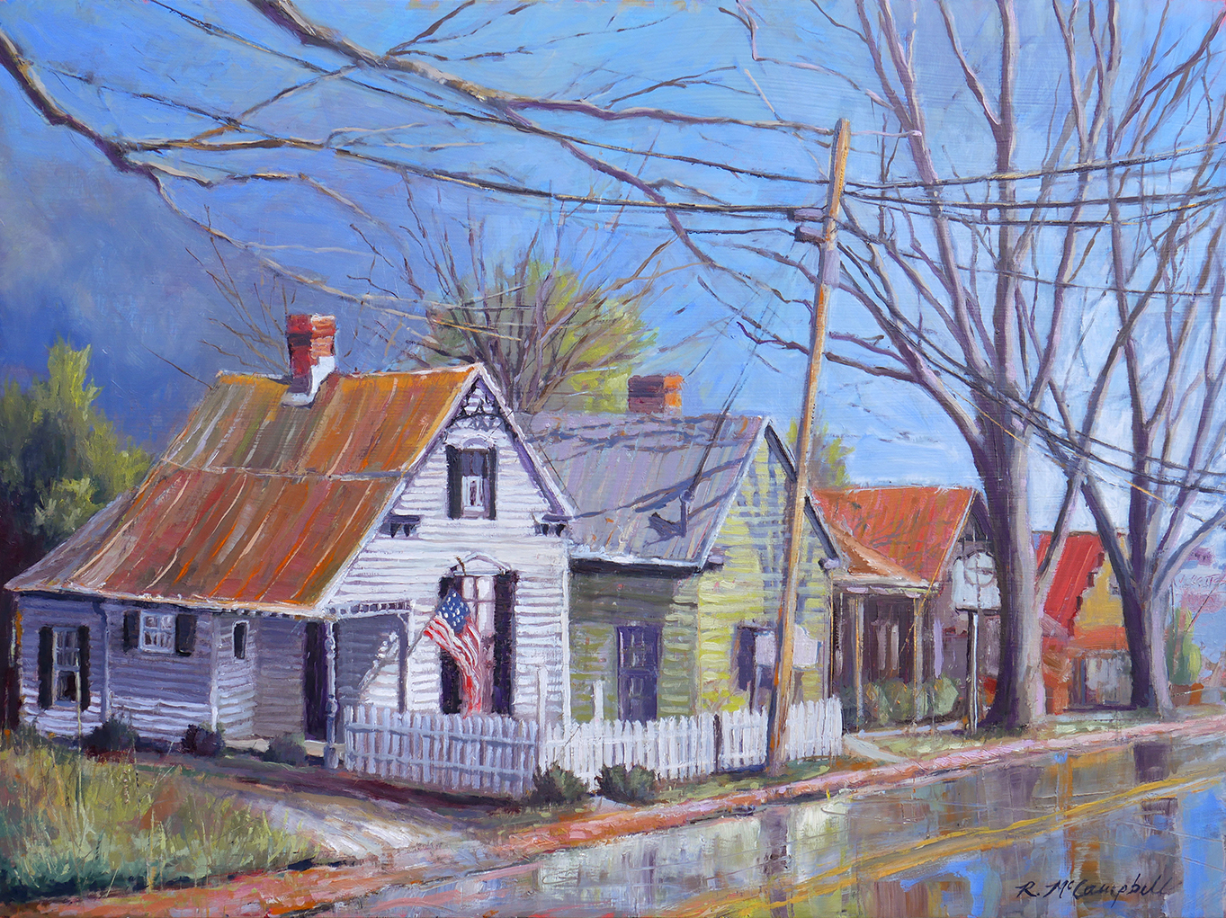 "Leiper's Fork Village,"  Oil on panel, 18" h x 24" w  by Rachael McCampbell ©2021