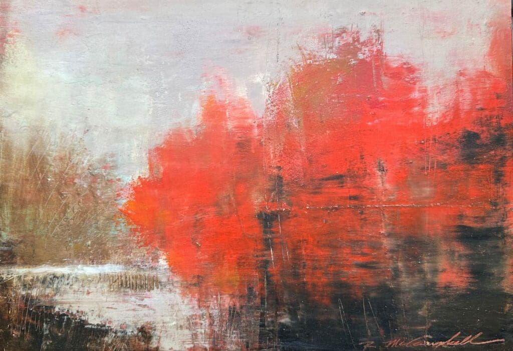 A painting of trees in the middle of a field
