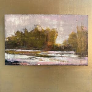 Landscape painting with trees and water.