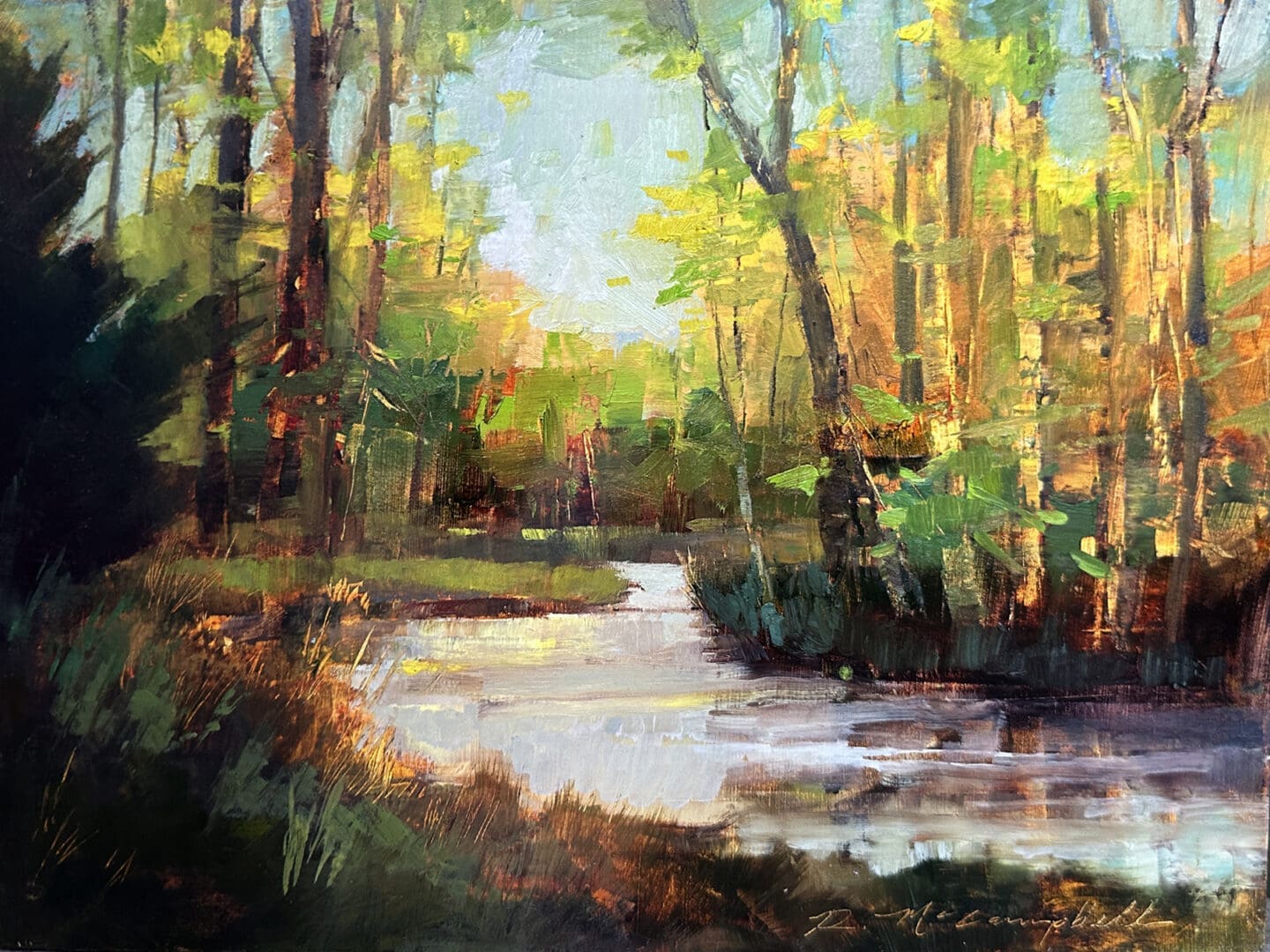 The Creek Was Whispering My Name, 9" x 12," oil on panel by Rachael McCampbell ©2026 SOLD