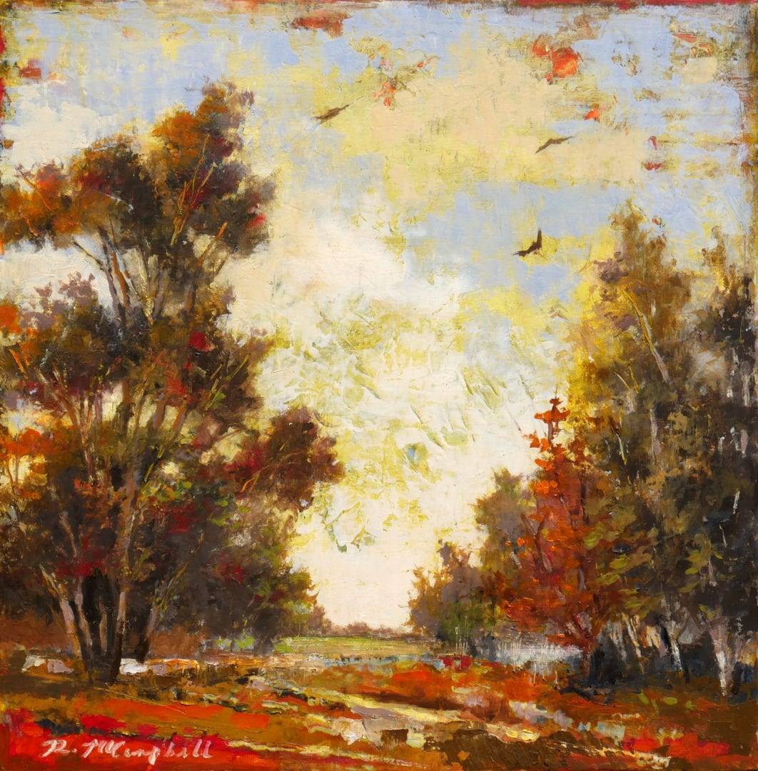 A painting of nature during fall