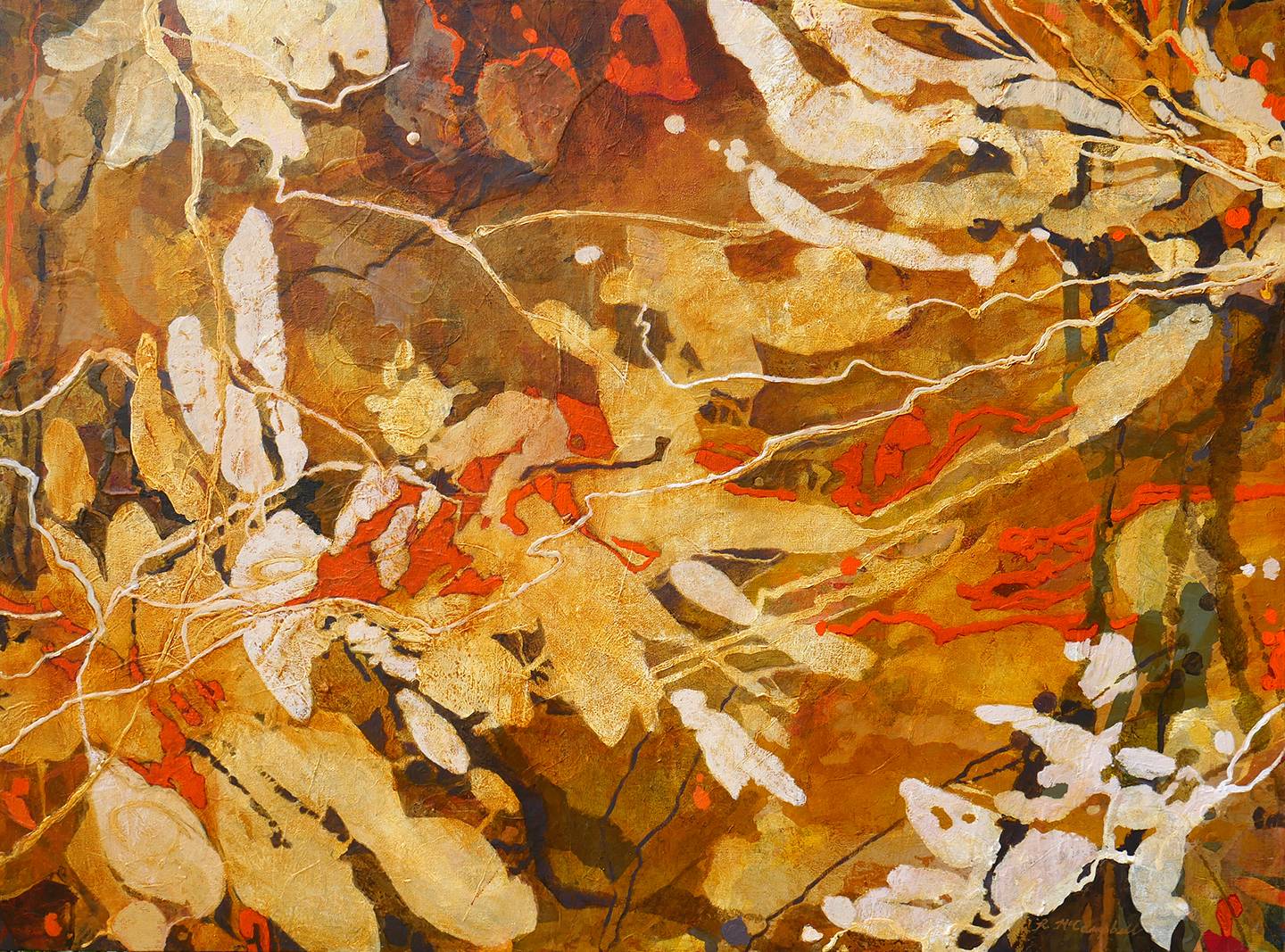 An abstract brown and gold painting